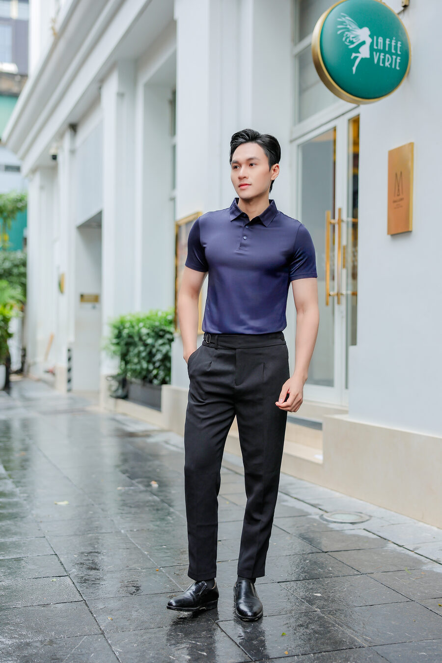Polo Tím phối quần tây