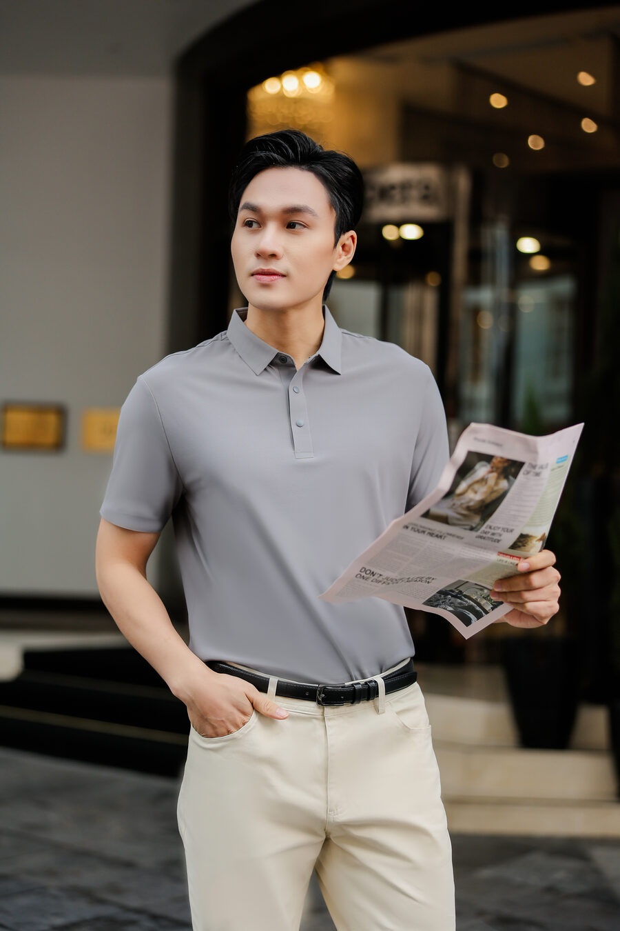 Polo Xám phối kaki